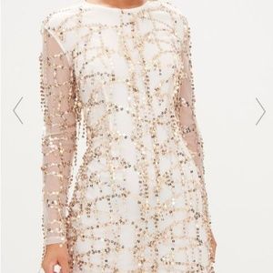 ROSE GOLD SEQUIN DETAIL LONG SLEEVE BODYCON DRESS